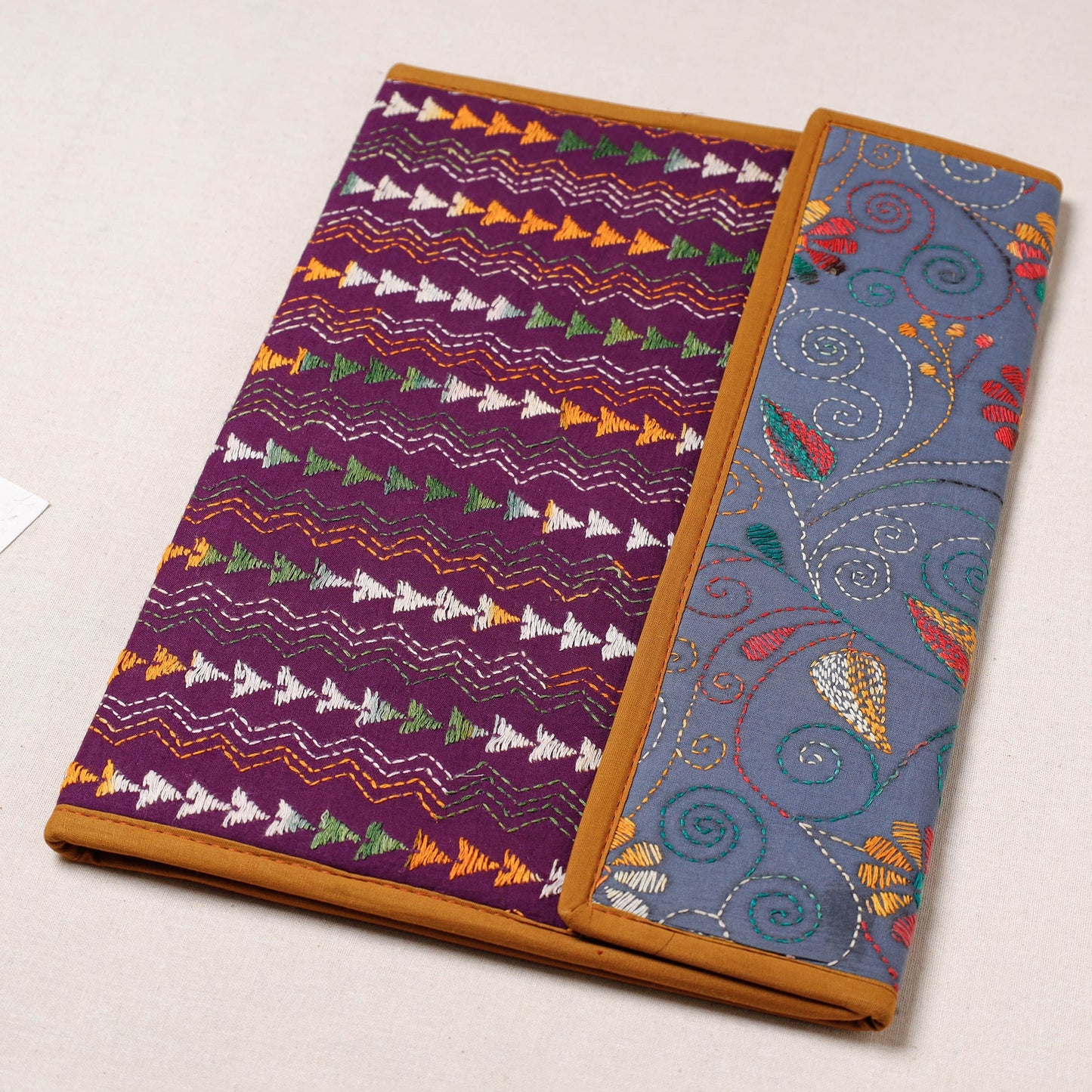 Purple Bengal Kantha Work Handcrafted File Folder 