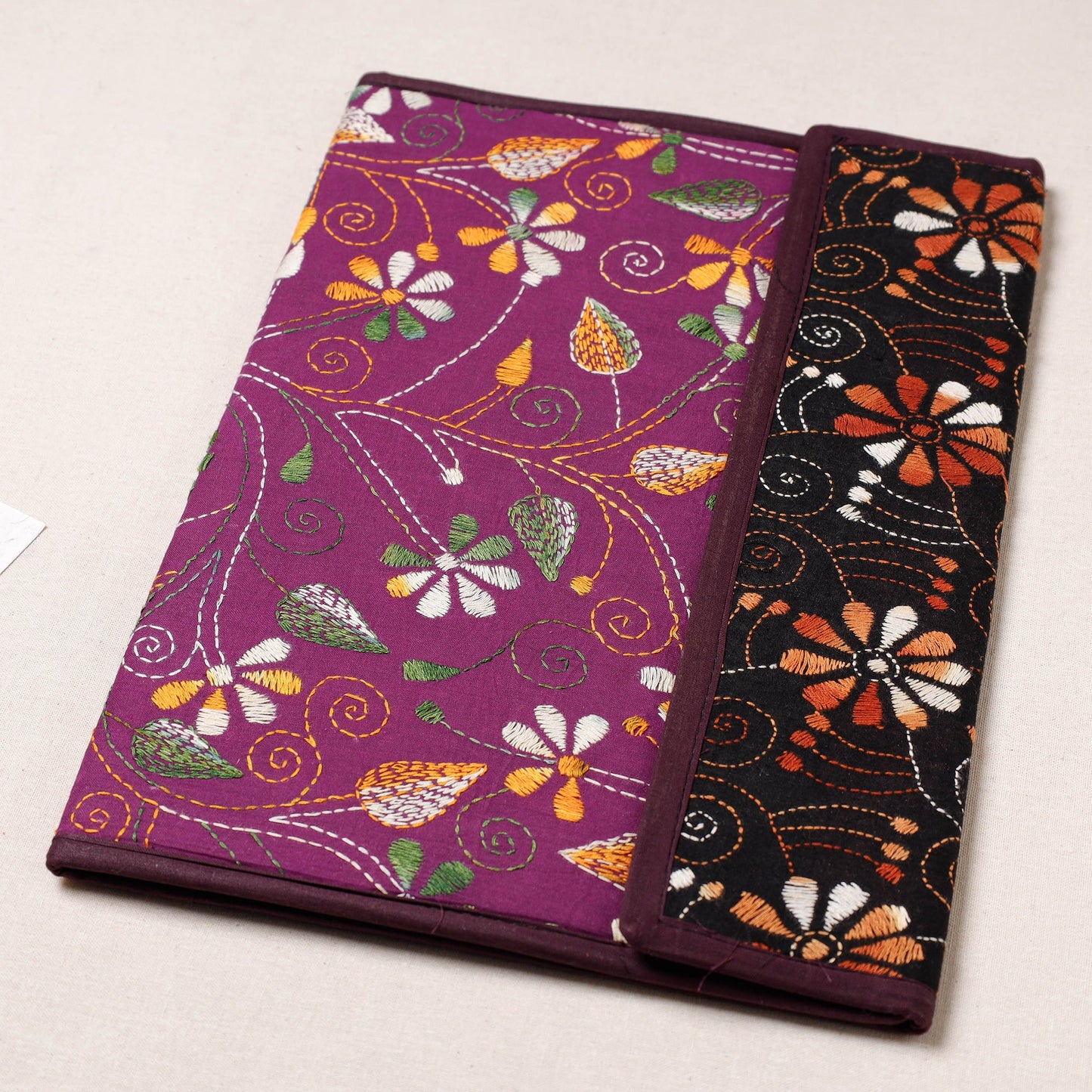 Purple Bengal Kantha Work Handcrafted File Folder 