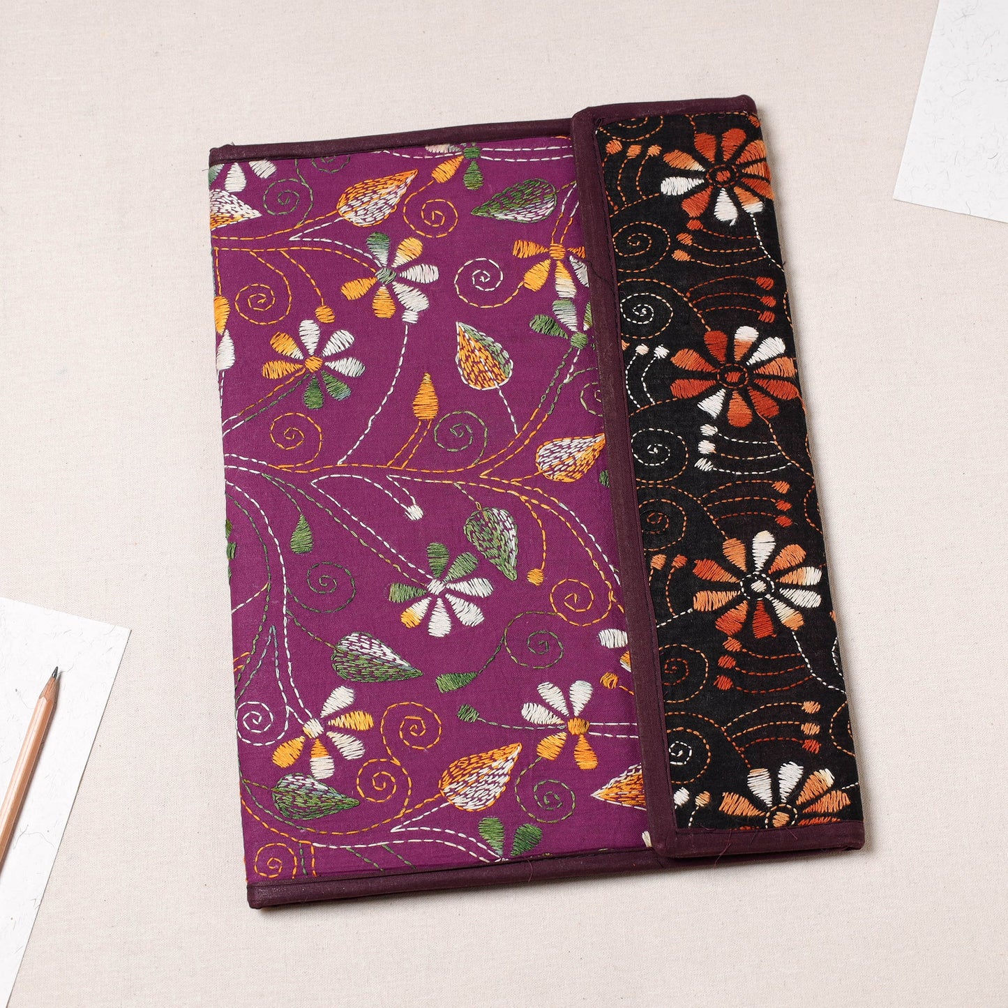 Purple Bengal Kantha Work Handcrafted File Folder 