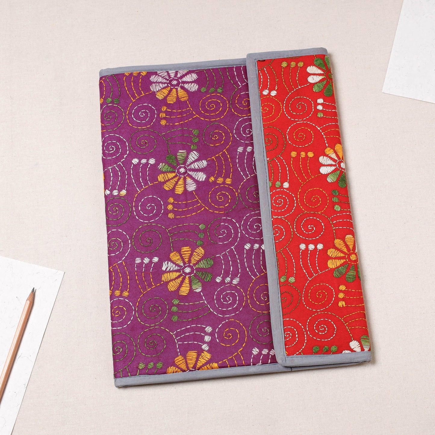 Purple Bengal Kantha Work Handcrafted File Folder 