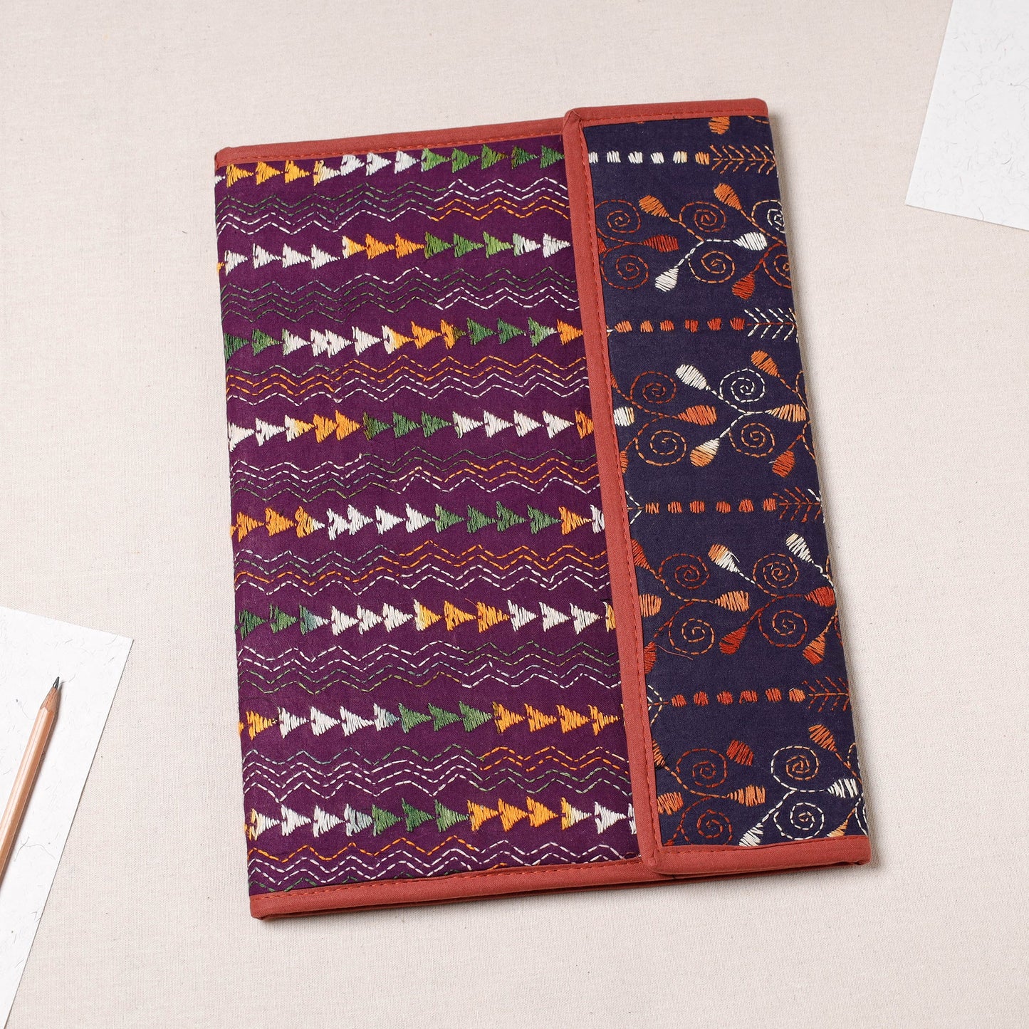 Purple Bengal Kantha Work Handcrafted File Folder 