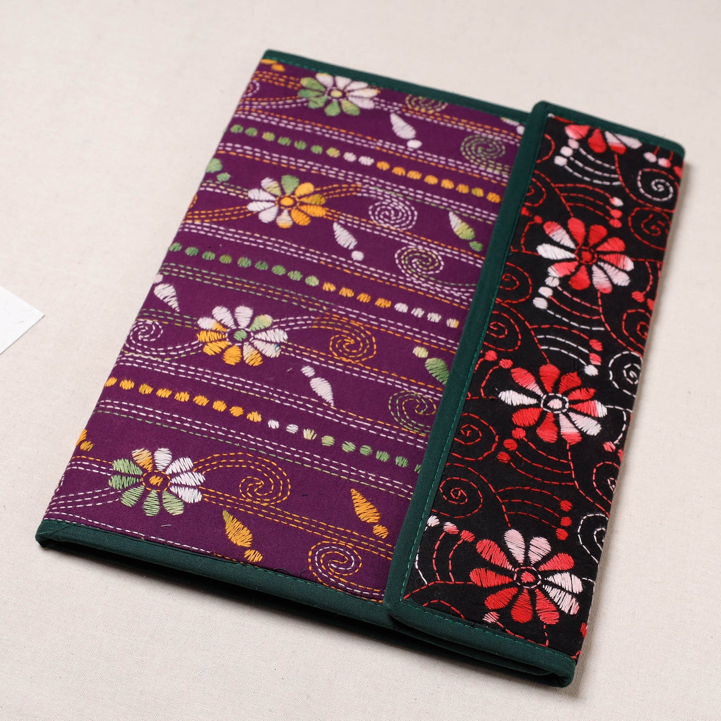 Purple Bengal Kantha Work Handcrafted File Folder 