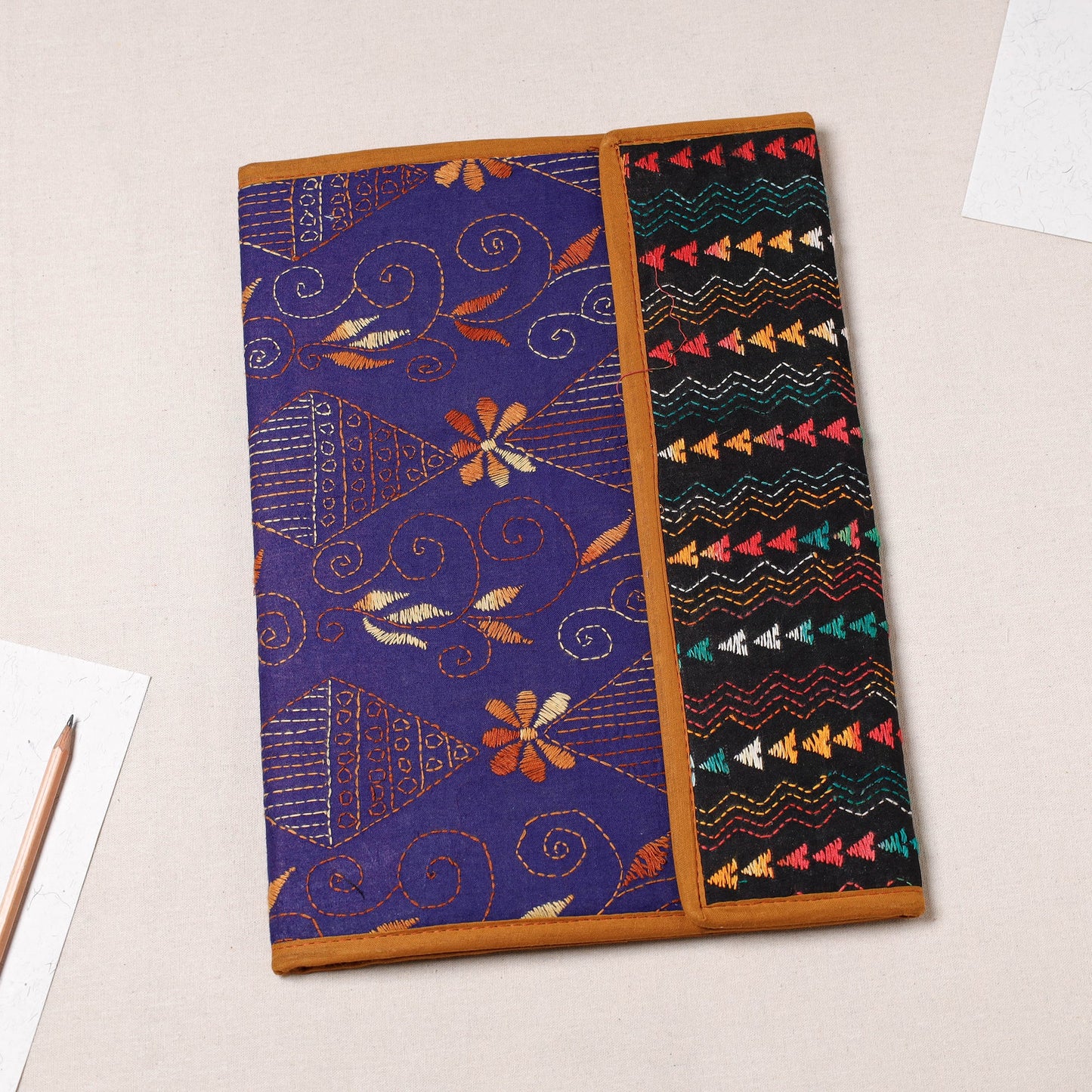 Purple Bengal Kantha Work Handcrafted File Folder 