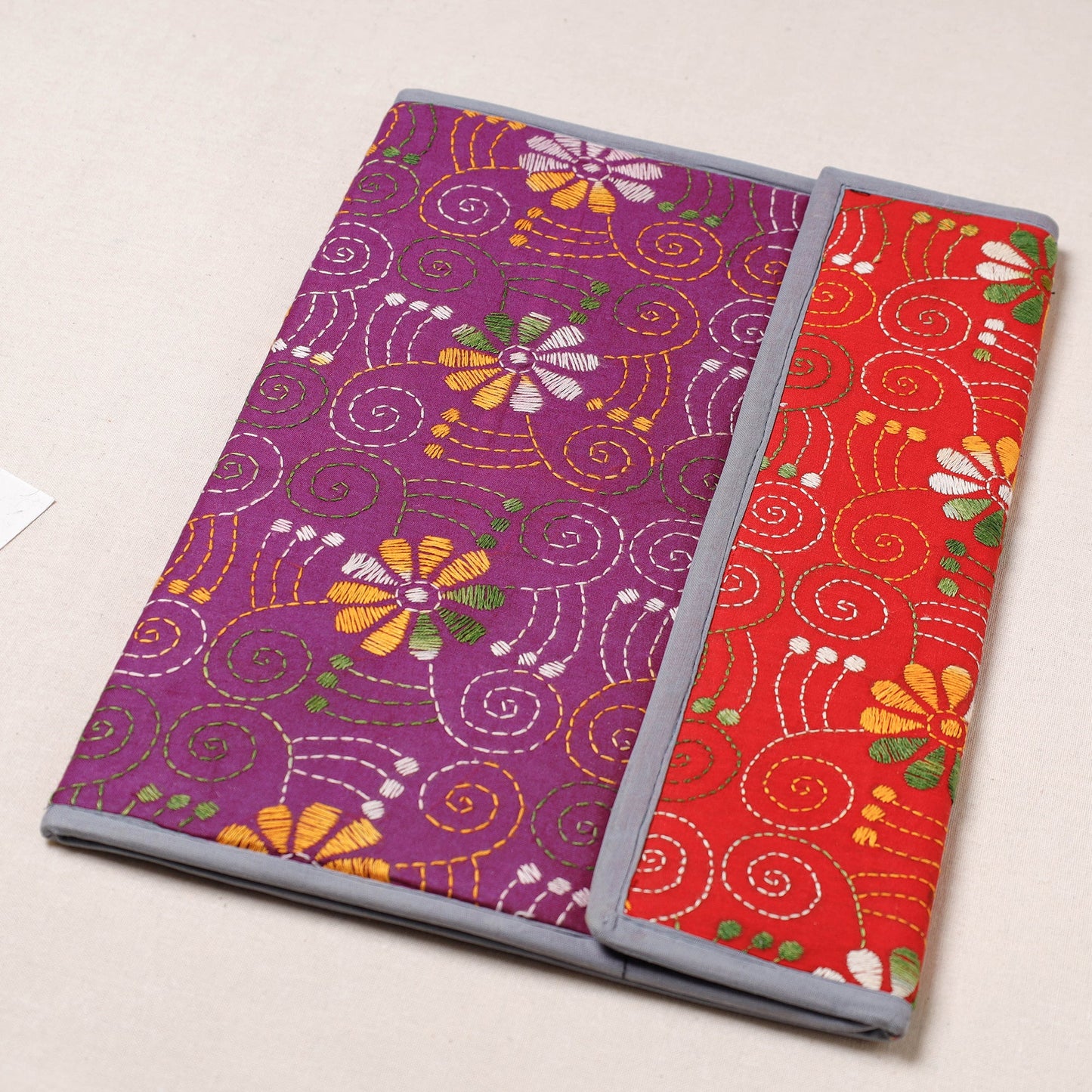 Purple Bengal Kantha Work Handcrafted File Folder 
