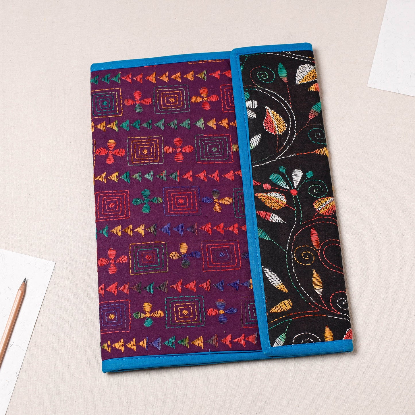 Purple Bengal Kantha Work Handcrafted File Folder 