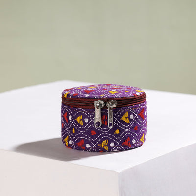 Bengal Kantha Work Handcrafted Round Purple Utility Box