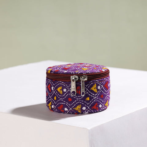 Bengal Kantha Work Handcrafted Round Purple Utility Box