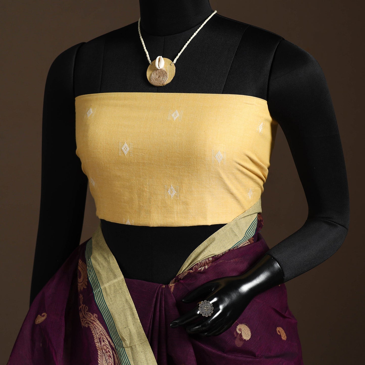 Purple Bengali Tant Saree with Matching Jewellery & Blouse