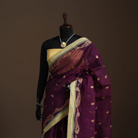 Purple Bengali Tant Saree with Matching Jewellery & Blouse