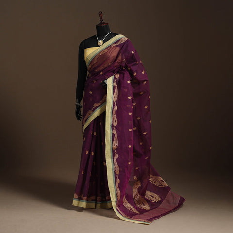 Purple Bengali Tant Saree with Matching Jewellery & Blouse