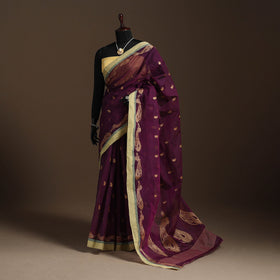 Purple Bengali Tant Saree with Matching Jewellery & Blouse