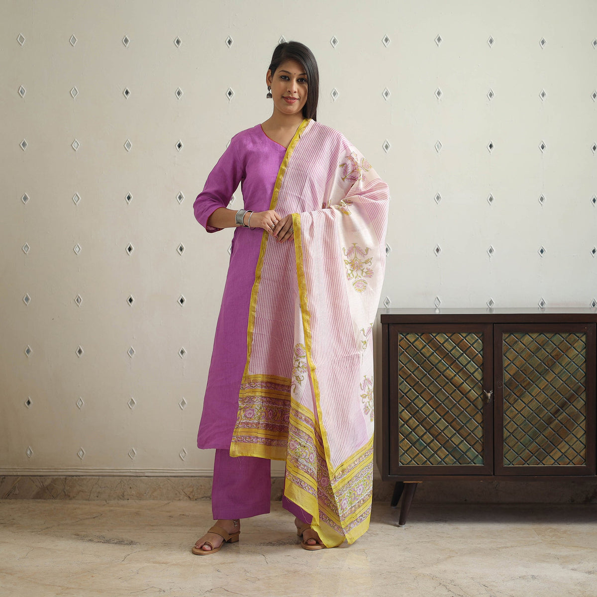 Purple - bhagalpuri handloom linen plain kurta set 14