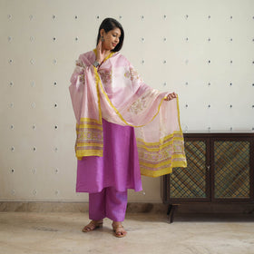 Purple - bhagalpuri handloom linen plain kurta set 14