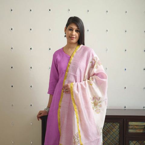 Purple - bhagalpuri handloom linen plain kurta set 14
