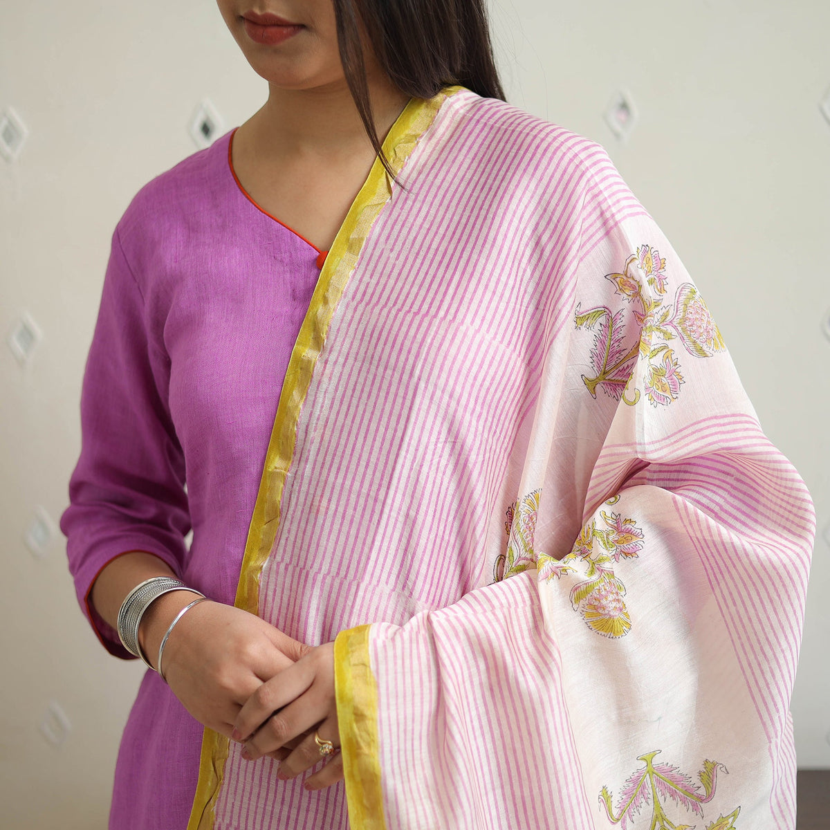 Purple - bhagalpuri handloom linen plain kurta set 14