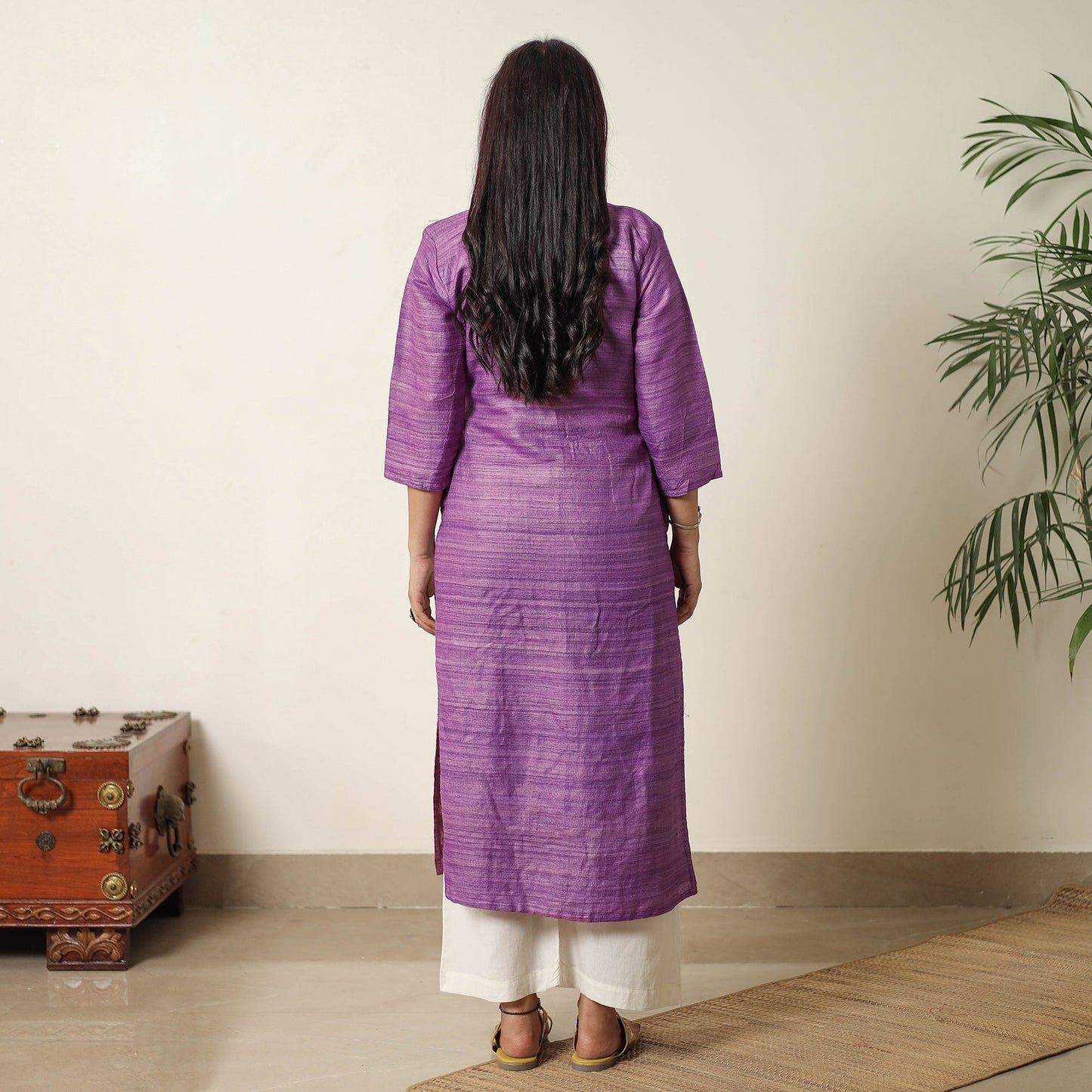 Bhagalpuri Handwoven Desi Tussar Silk Straight Kurta for Women