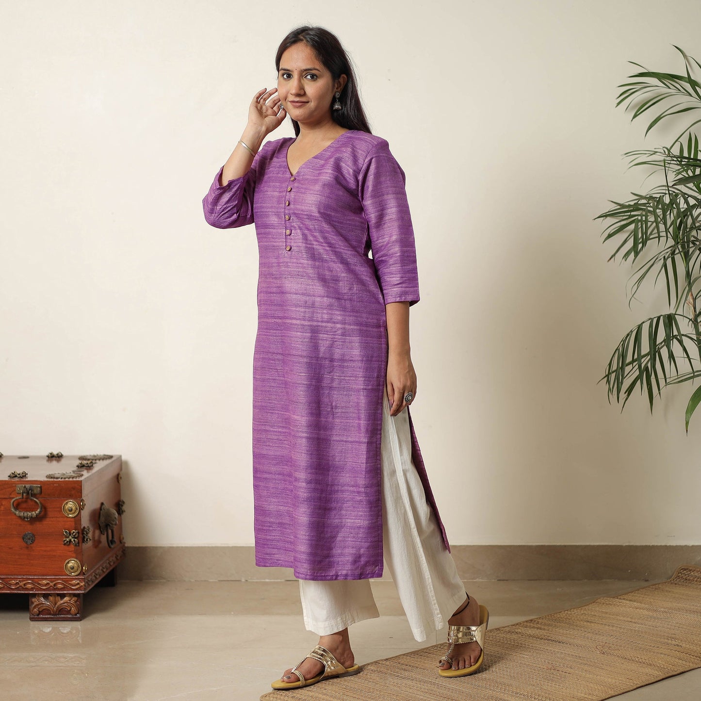 Bhagalpuri Handwoven Desi Tussar Silk Straight Kurta for Women