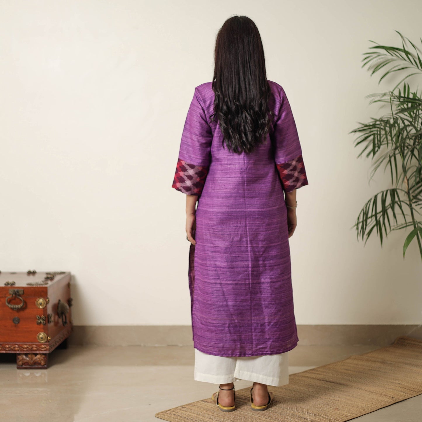 Purple - Bhagalpuri Handwoven Desi Tussar Silk Straight Kurta 11