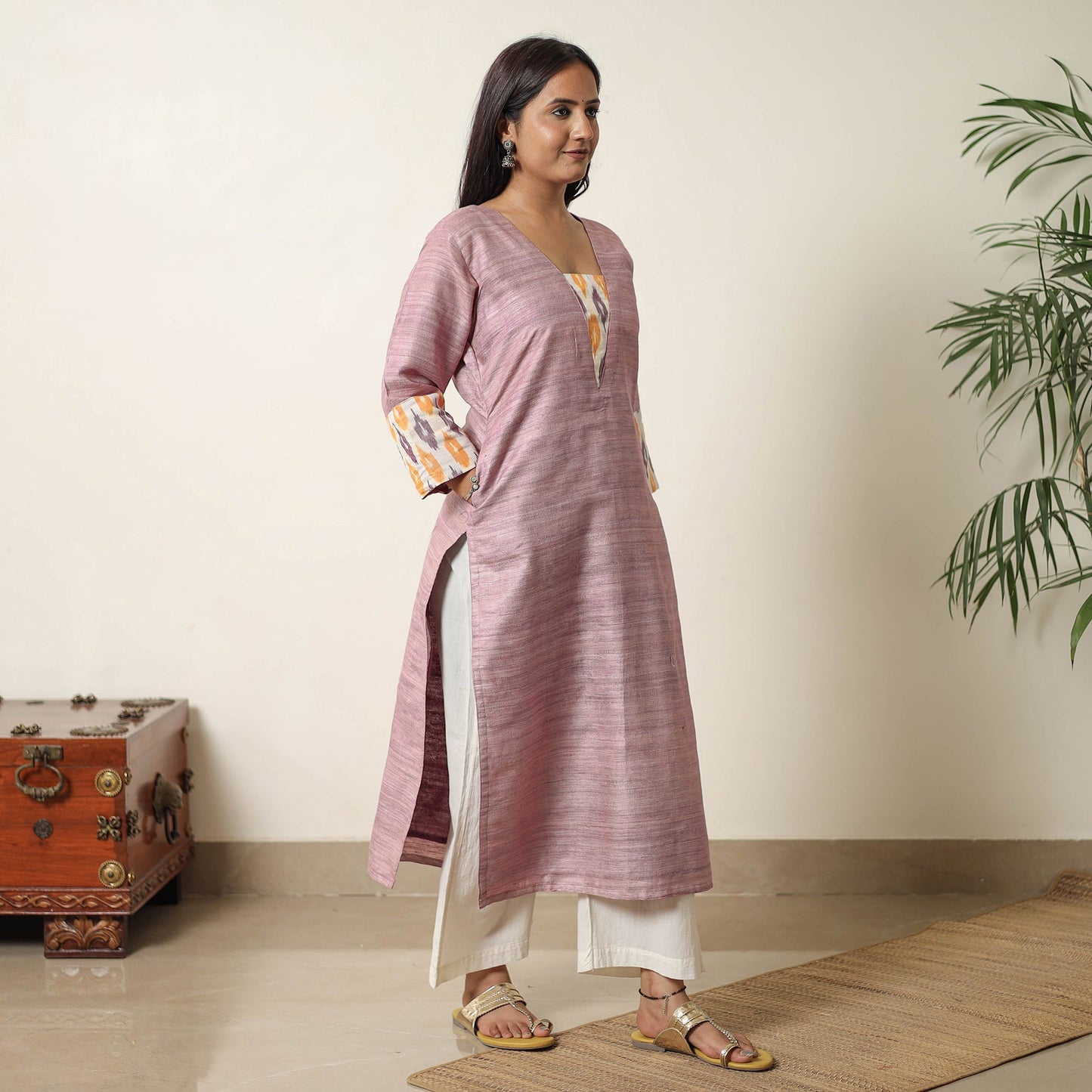 Purple - bhagalpuri handwoven desi tussar silk straight