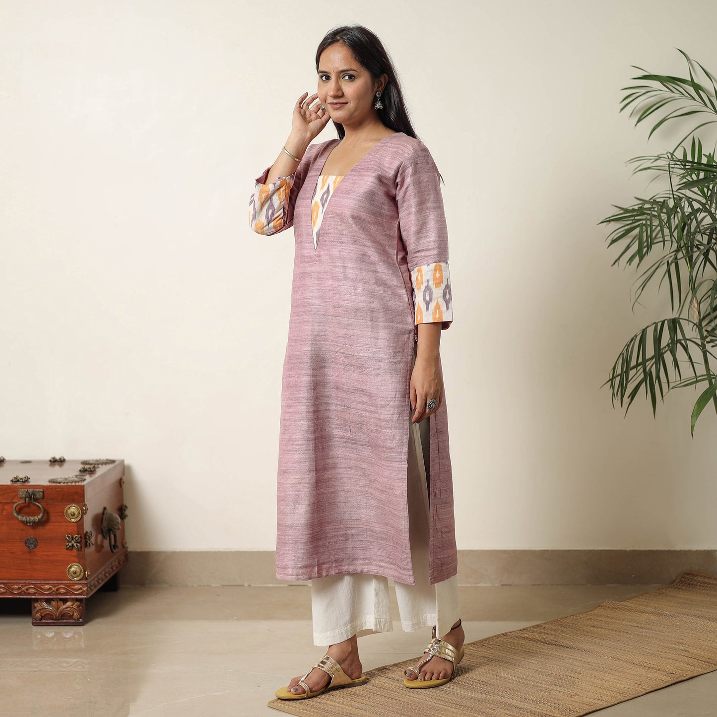 Purple - bhagalpuri handwoven desi tussar silk straight
