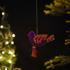 Purple - bird - hand embroidered felt christmas decor