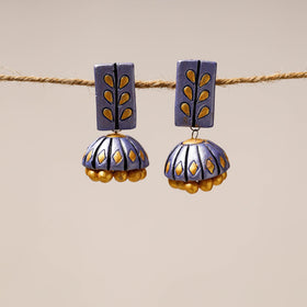 Purple Bishnupur Handpainted Terracotta Jhumki Earrings