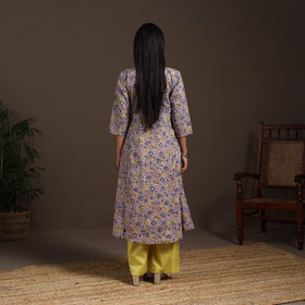 Purple - cotton a-line sanganeri kurta 05 - handcrafted