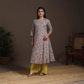 Purple - cotton a-line sanganeri kurta 05 - handcrafted