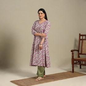 Purple - cotton a-line sanganeri kurta 14 - handcrafted