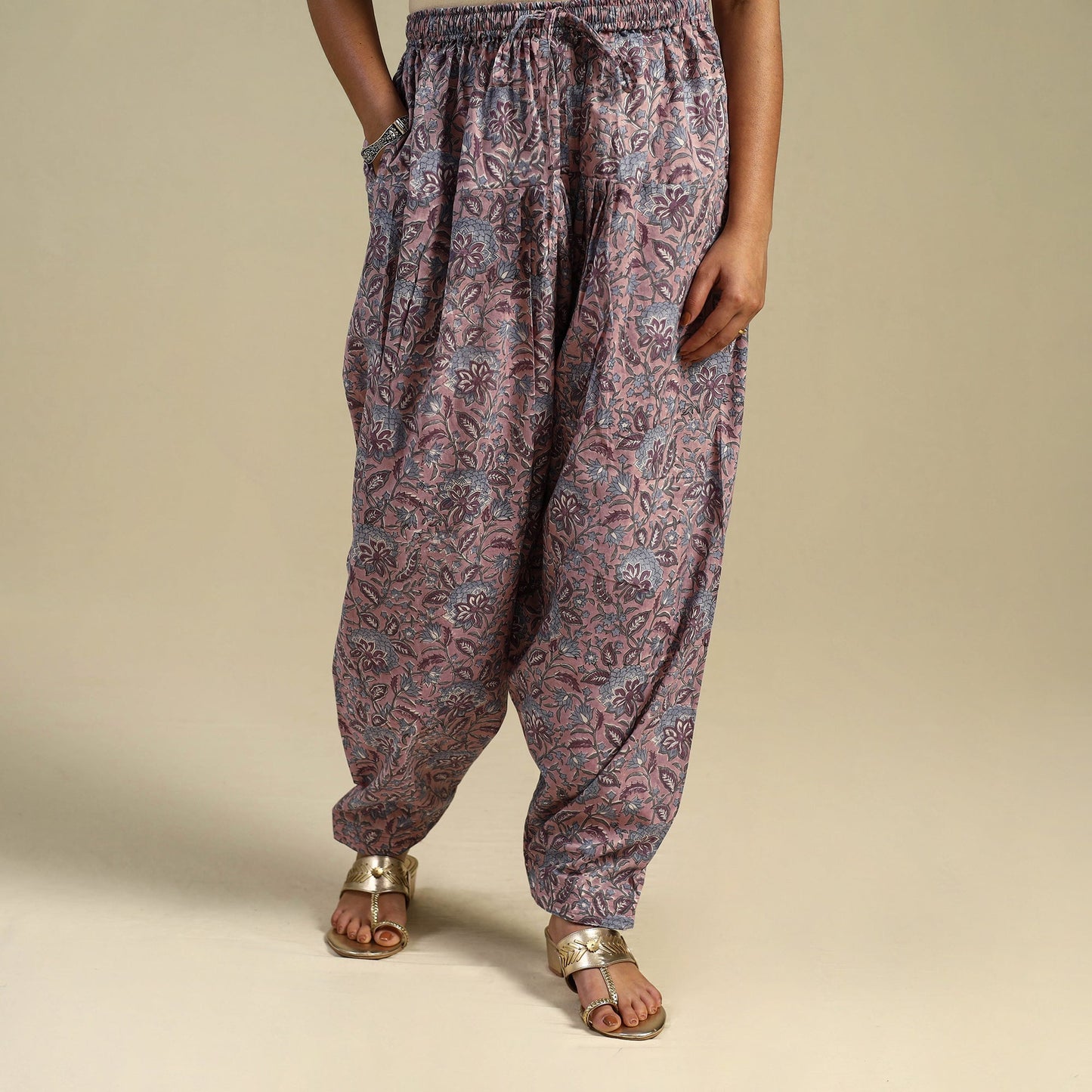 Purple Block Print Cotton Sanganeri Salwar