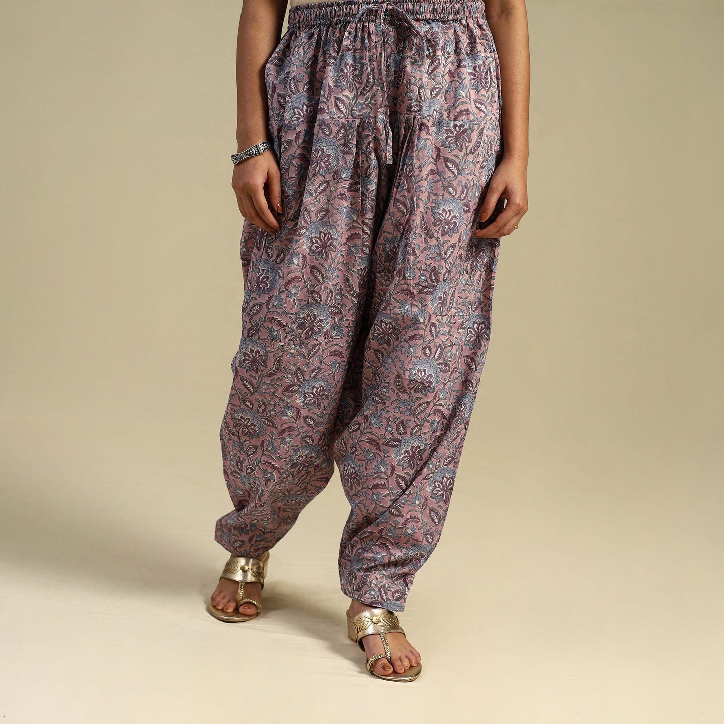 Purple Block Print Cotton Sanganeri Salwar