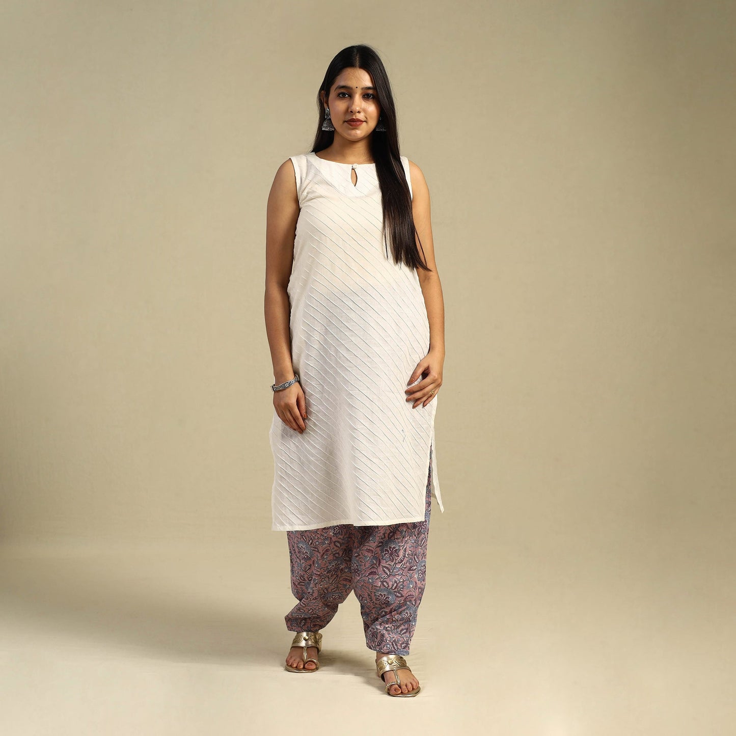 Purple Block Print Cotton Sanganeri Salwar