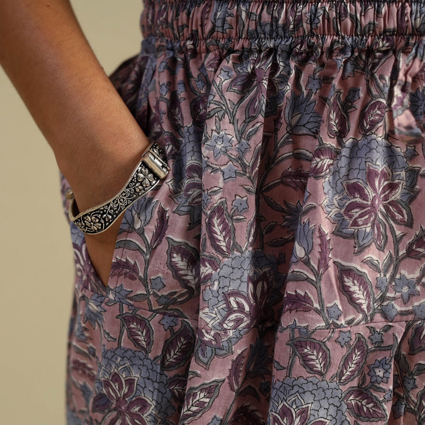 Purple Block Print Cotton Sanganeri Salwar