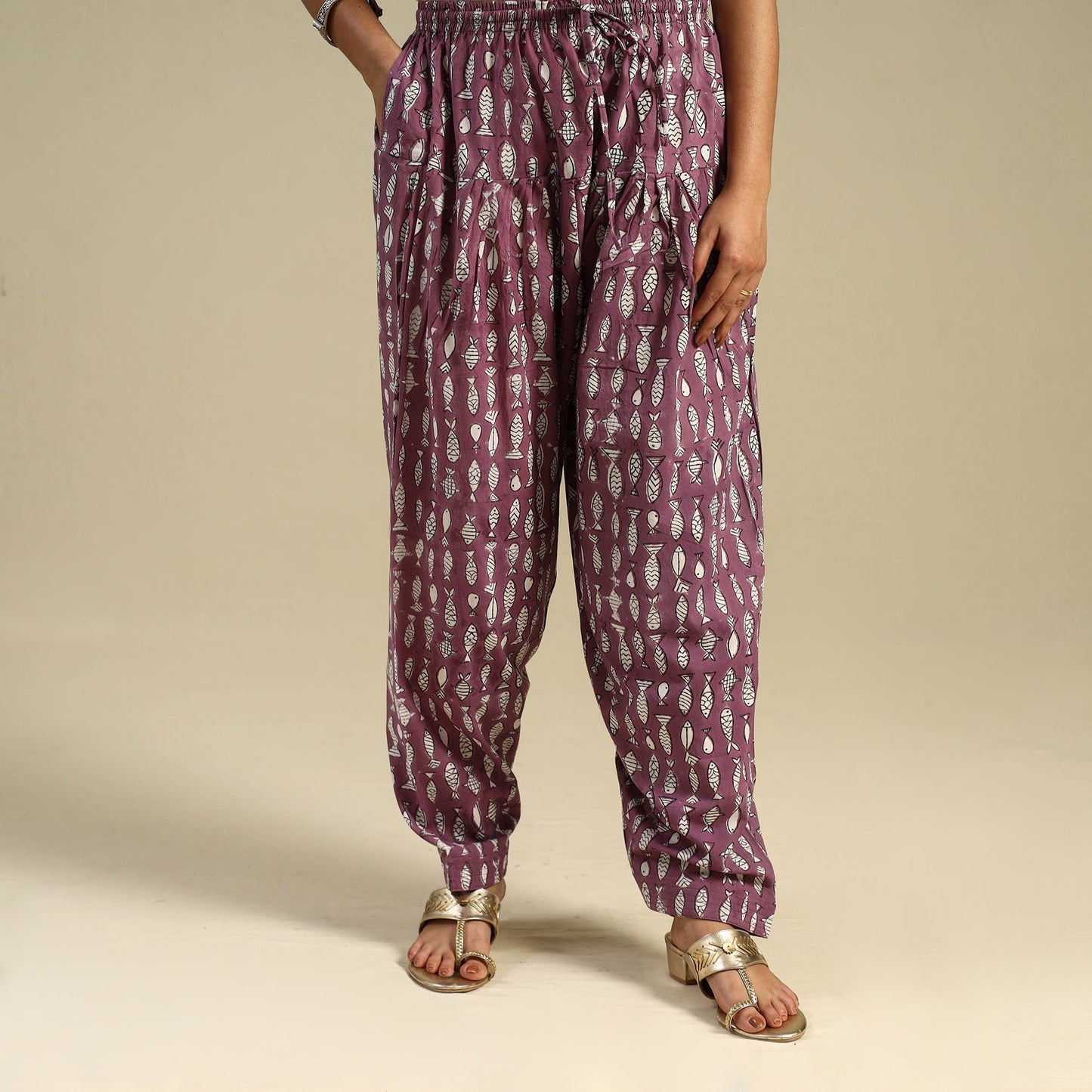 Purple Block Print Cotton Sanganeri Salwar