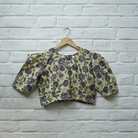Buy Purple Block Print Cotton Sanganeri Stitched Blouse