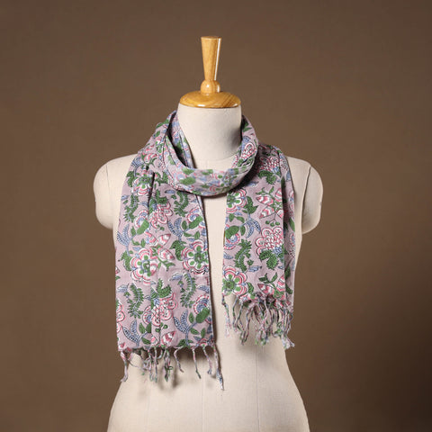 Purple - cotton sanganeri stole with tassels 04