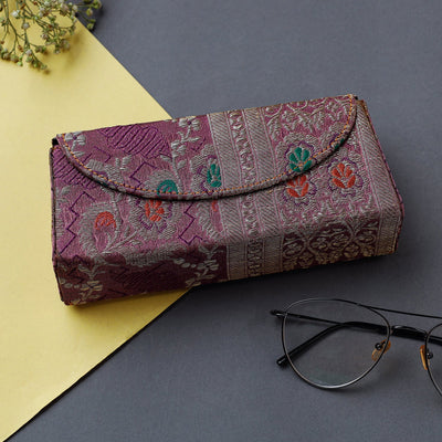 Purple Brocade Silk Fabric Embellished Spectacle Case