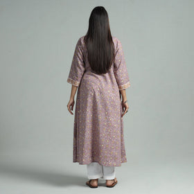 Brown - sanganeri block printed cotton a-line kurta