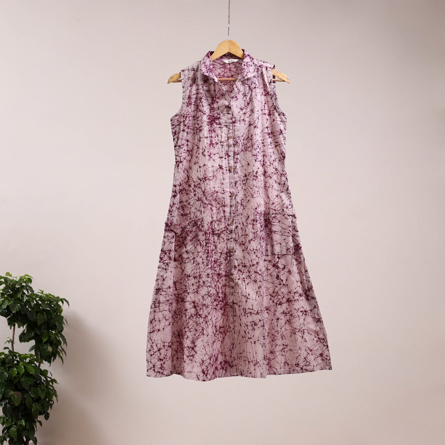 Purple - button down cotton batik dress 01 - handcrafted
