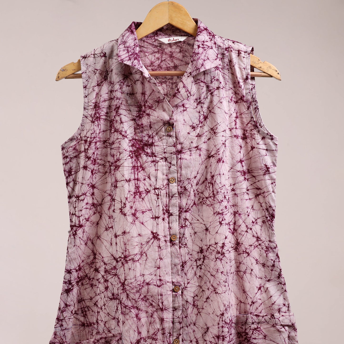 Purple - button down cotton batik dress 01 - handcrafted