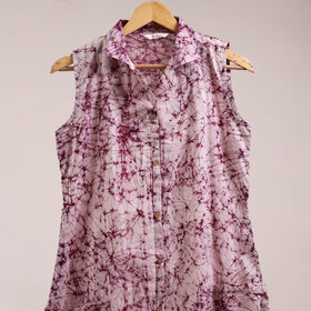Purple - button down cotton batik dress 01 - handcrafted