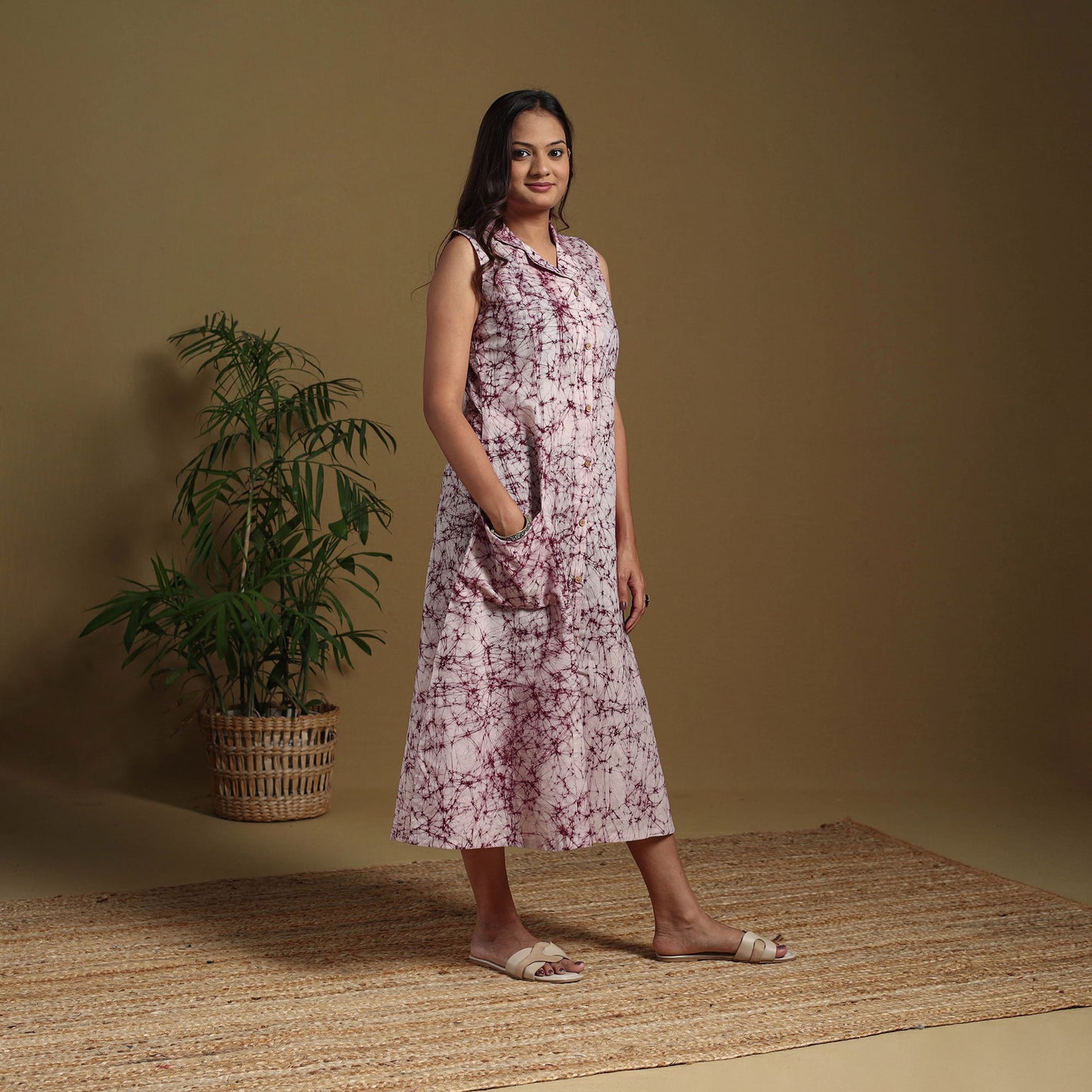 Purple - button down cotton batik dress 01 - handcrafted