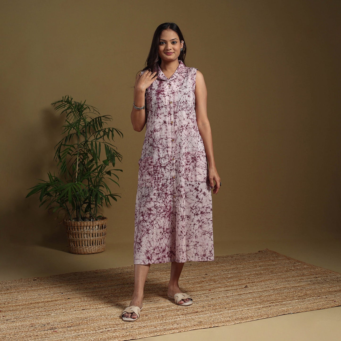 Purple - button down cotton batik dress 01 - handcrafted