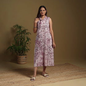 Purple - button down cotton batik dress 01 - handcrafted