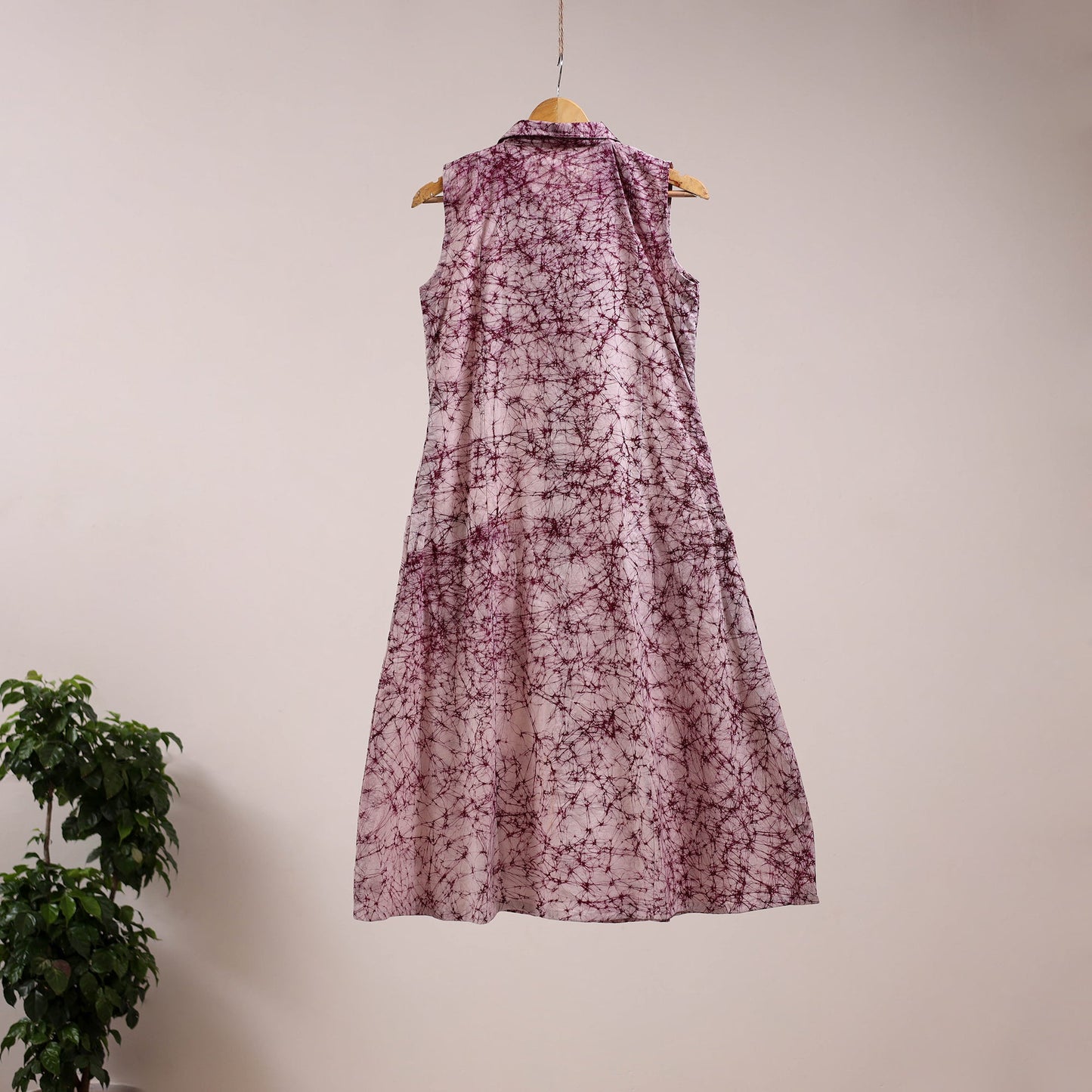 Purple - button down cotton batik dress 01 - handcrafted
