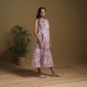 Purple - button down cotton batik dress 01 - handcrafted