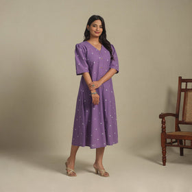 Purple - button down cotton jacquard dress 04 - handcrafted