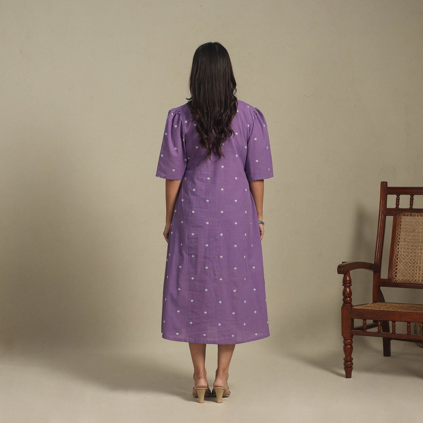 Purple - button down cotton jacquard dress 04 - handcrafted