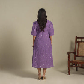Purple - button down cotton jacquard dress 04 - handcrafted