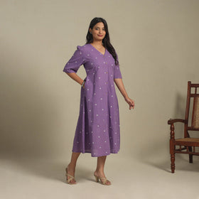 Purple - button down cotton jacquard dress 04 - handcrafted